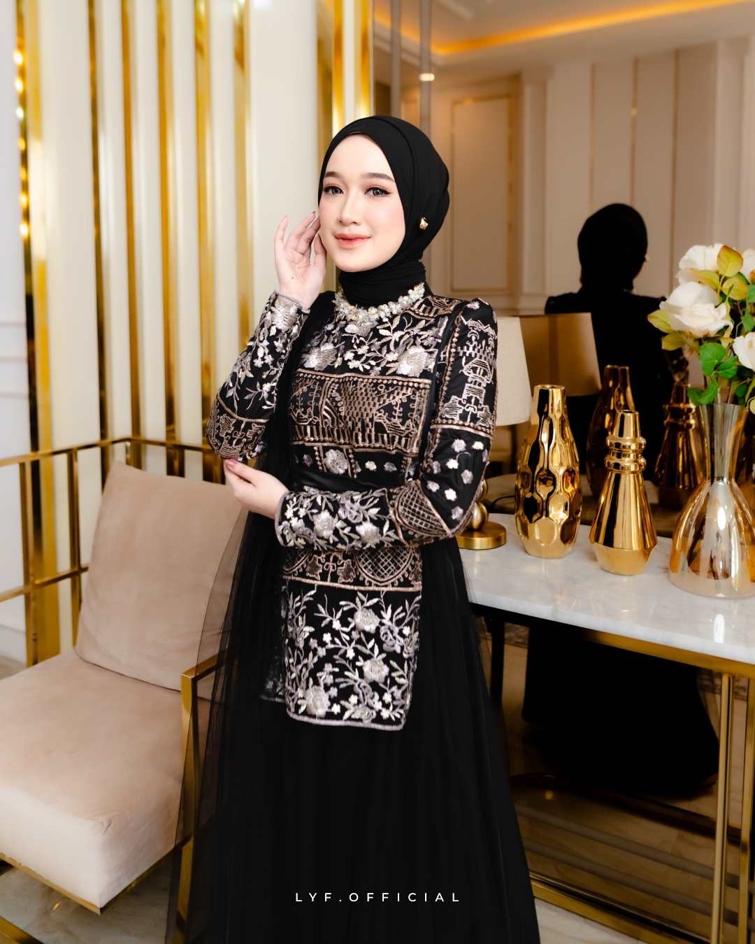 FEED 9A9 EXCLUSIVE BLACK - CELINORA SERIES - DINAR DRESS - LACE KISWA